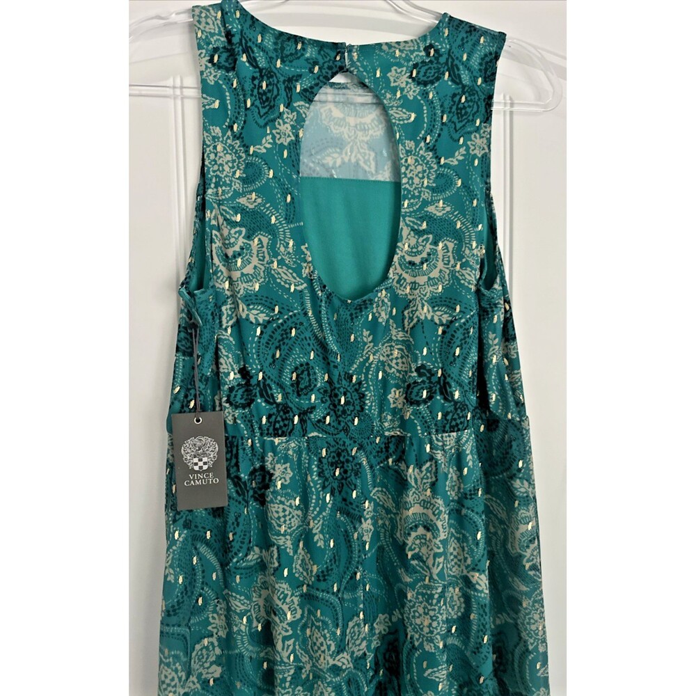 Vince Camuto Women's Printed Metallic Pock Neck Maxi Dress Cool Lapis Green S - Picture 8 of 10